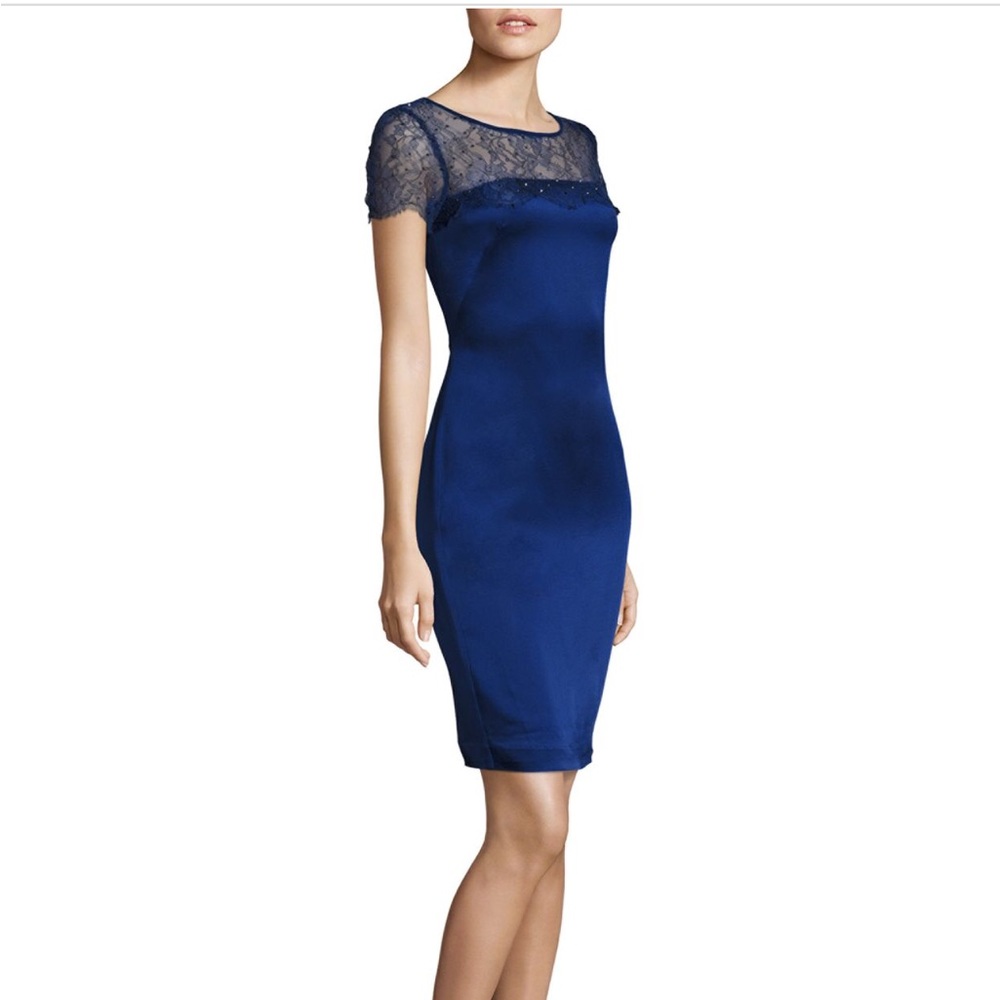 St. John satin blue cocktail dress. Worn once.  Perfect for day/evening events.